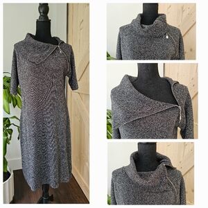CALVIN KLEIN‎ size Large metallic black midi length knit dress